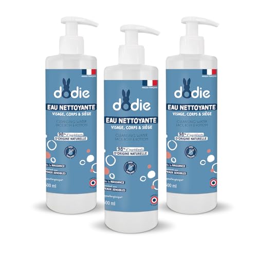 Dodie - Agua de limpieza 3 en 1, 3 unidades de 500 ml, para rostro, cuerpo y nalgas, 98 % de ingredientes de origen natural, hipoalergénica, desde el nacimiento