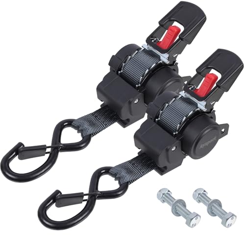 Ayaport Retractable Ratchet Straps 1 inch x 6ft 2PK Bolt-on Tie Down Straps to Trailer - 1500lbs Break Strength Transom Tie Downs for Cargo Motorcycles Jet Ski