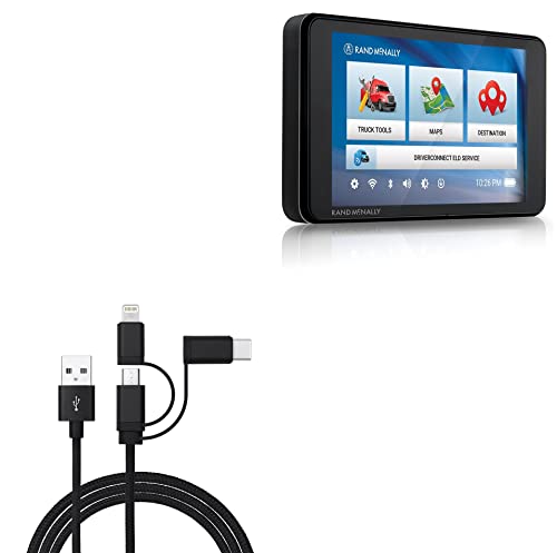 BoxWave Cable Compatible with Rand McNally TND 540 - AllCharge 3-in-1 Cable - Jet Black