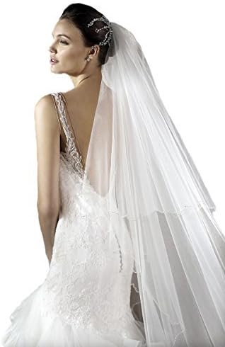 Gogh 2M/3M/5M 1Tier Bling Beaded Stitched Crystal Edge Wedding Bridal Veil 80