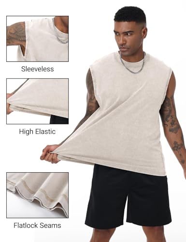 Eisctnd 3 Pack Men's Cotton Sleeveless Muscle Tank Tops Vintage Acid Wash Cutoff Loose Workout Tee Shirts Running2