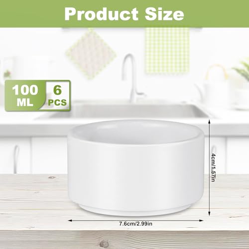 Porcelain Ramekins Set of 6,100ml White Ceramic Creme Brulee Ramekins,Souffle Dish Small Oven Dish for Air Fryer Ramekin Dishes for Souffle,Cupcakes,Pudding and Ice Cream - Image 3