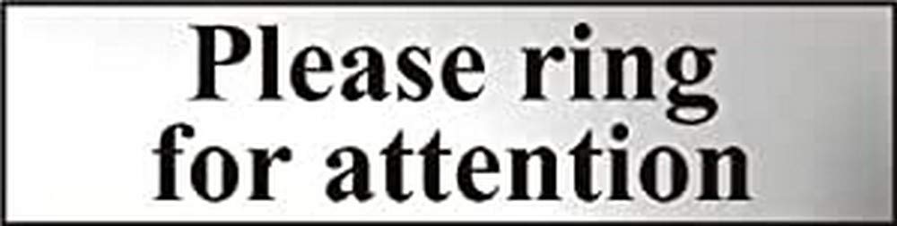 Centurion White Please Ring For Attention Sign - Self-Adhesive Pvc - Chrome Effect - 200Mm X 50Mm