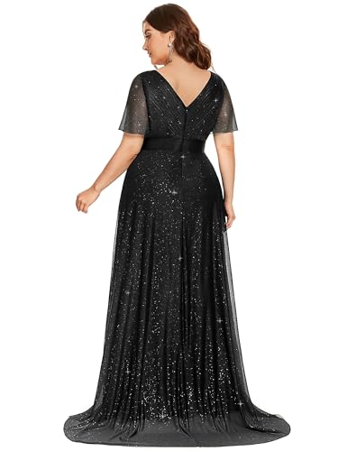 Ever-Pretty Plus Women's Glitter V-Neck Short Flutter Sleeve Floor Length A Line Plus Size Formal Dresses Eveing Gowns2