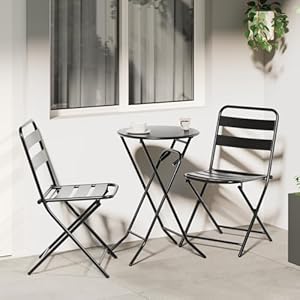Homgoday 3-teiliges faltbares Bistro Set Anthrazit Stahl Bistro-Set Gartenm?Bel Model42010316