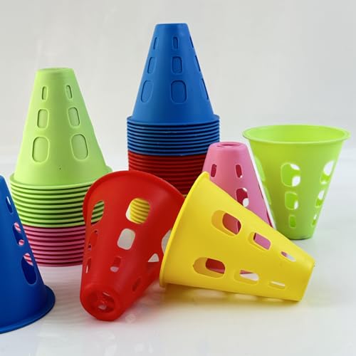 FEIBAMAOYI Conos de Slalom, conos de entrenamiento, conos para entrenamiento deportivo, juego de 50 unidades, obstáculos para el entrenamiento de niños, fútbol y patinaje sobre ruedas - imagen 2