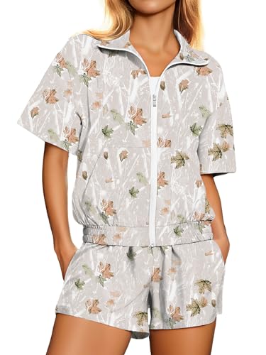 UOUA Women's 80s Color Block Outfits 2 Piece Tracksuit 90s Party Costume Summer Zip Up Windbreaker & Short Sets