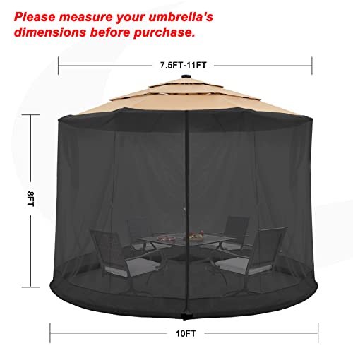 COOSHADE 9-11FT Patio Umbrella Netting with Zipper Door and Water Tube Black - Thumbnail 4