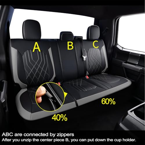 KOSIMAZ F150 Seat Covers, Napa Leather, for 2015-2026 Ford F150 SuperCrew and 2017-2026 F250 F350 F450 Heavy Duty(Full Set, Black&Gray) by KOSIMAZ - Used condition - Image 6