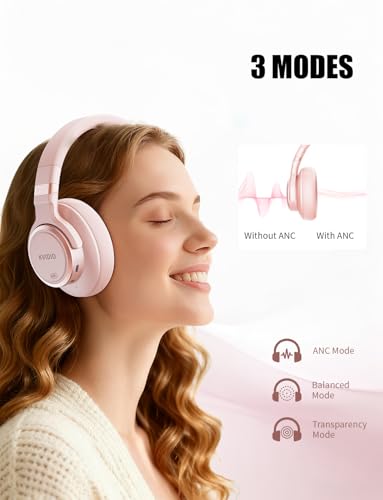 Image of KVIDIO Hybrid Active Noise Cancelling Headphones, Wireless Bluetooth Headphones Over Ear with Mic, 70H Playtime, Transparency Mode, Hi-Fi Stereo Sound, Deep Bass Headsets for Phone PC