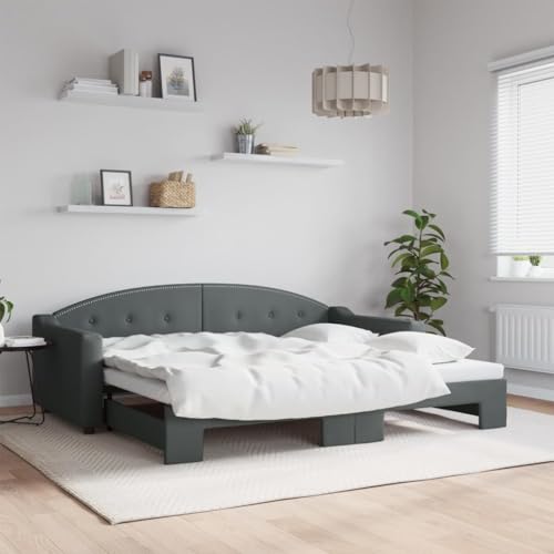 DJEKA Cama de día extensible de 90 x 200 cm, cama juvenil de 90 x 200 cm, cama con cama nido gris oscuro, 15 camas de día, 90 x 200 cm, extensible, de madera, sofá cama