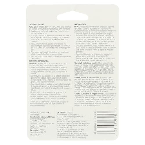 Image of 3M Auto Exterior Attachment Tape, 1 /4 in x 5 ft, Heavy Duty Double-Sided Automotive Tape for Car Trim, Moldings, Emblems, and Badges (Pack of 24, 38582)