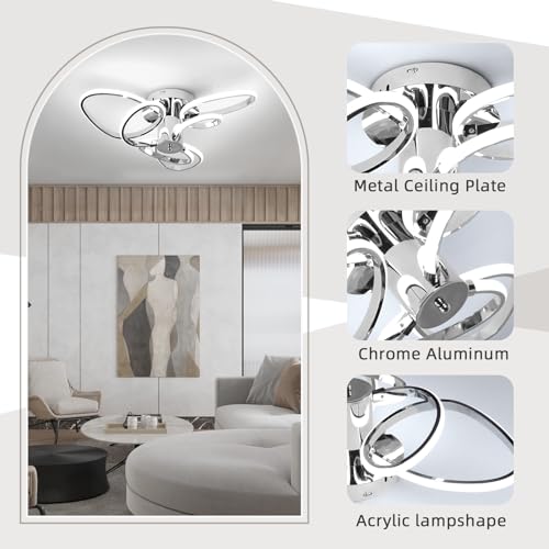 Plafonnier LED dimmable chromé avec télécommande pour salon - 7