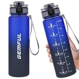 GEMFUL 1L Trinkflasche mit Strohhalme Tritan BPA-frei Sportflasche für Fitness Outdoor