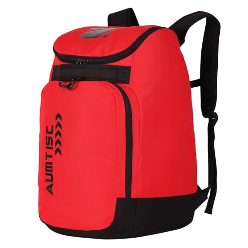 AUMTISC Ski Boot Bag, Ski Boot Backpack Travel, Snowboard Boots and Helmet Bags for Skiing, Snowboarding Boot Backpack for Flying Air Gloves Jacket Goggles(1886-Red)