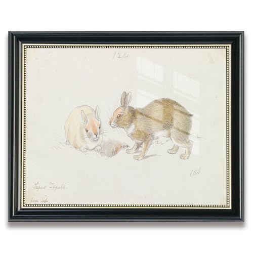 Black Frame Vintage Bunny Rabbit Wall Art Print, Antique Watercolor