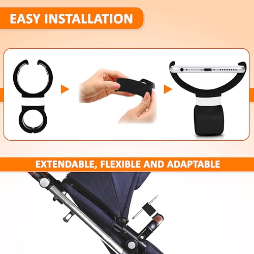 Handyhalterung Kinderwagen universell passend für Smartphones bis zu 7,6 Bildschirmgröße Kinderwagen handyhalterung Handy Halterung Kinderwagen schwarz