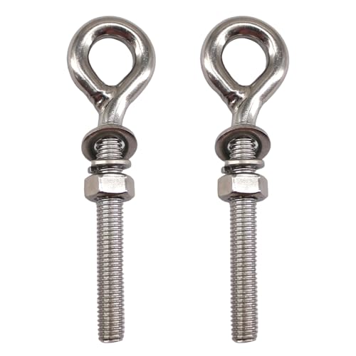 Image of 2 Pack Eye Bolt Ringbolt 304 Stainless Steel Long Shank Closed Ring Eyelet Screws Eyebolt with Washer and Nut for Yacht Boat Marine Yoga Hammock M16