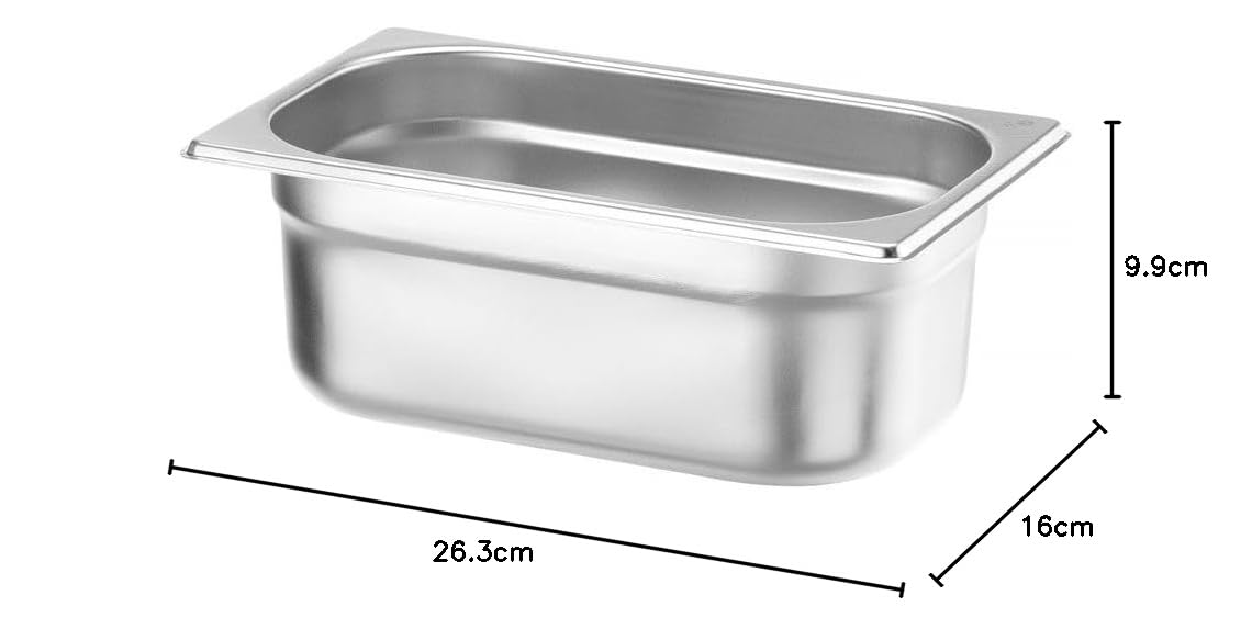 HENDI Contenitore Gastronorm, GN 1/4, resistenza termica -40 °C a 300 °C, compatibile con i forni a convezione, frigoriferi, bagno María, chafing dishes, 2.8L, 265x162(H)100mm, acciaio inox