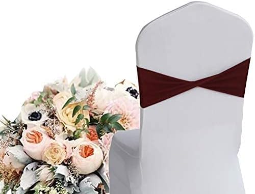 Aulufft Paquete de 50 bandas elásticas de elastano color rojo vino, bandas elásticas para silla, lazos sin hebilla, para decoración de bodas,