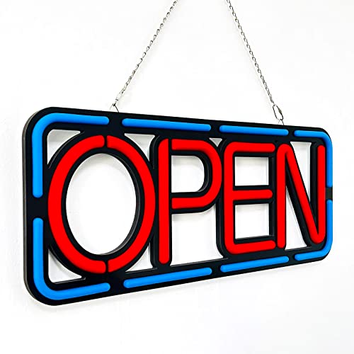 Seehinow Neon Open Sign,21.3X8.7Inch Open Sign For Business,Ultra Bright Open Sign,15V/1.6A Power Supply With Open Close Sign,2 Modes Flashing & Steady Led Business Open Sign(Red Letter With Blue Border) #TOP3
