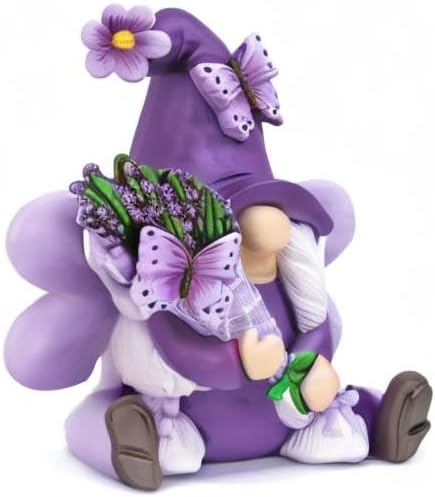 Miniatura 6 de Gnomos de lavanda, decoración de primavera, figuras de gnomo de jardín de hadas, decoración morada para el hogar, oficina, fiesta, interior y