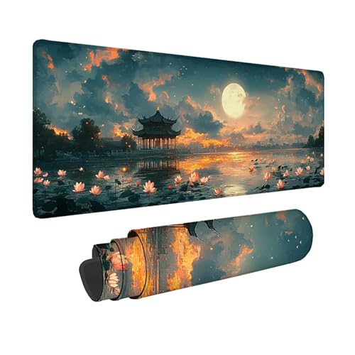 Tapis de souris XXL blanc 800x400mm lotus sous-main bureau 3mm
