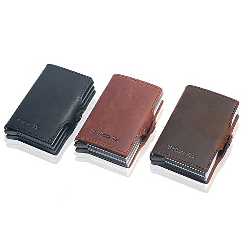 Genuine Leather Wallet Credit Card Holder Rfid Secure Aluminum 2 Metal Compart #TOP6