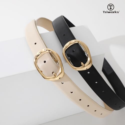 Image of 2 Pack Leather Belts for Women Fashion Waist Belt with Liquid Shapes Women Belt for Jeans Pants Dresses