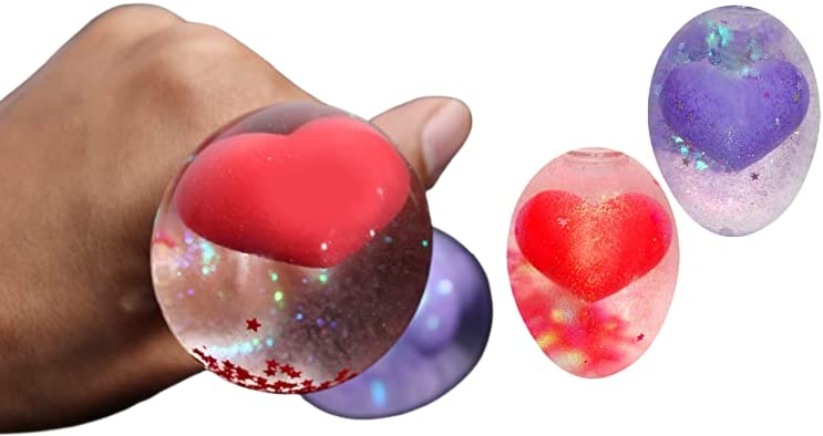 KYNA Combo of 2 Pieces Stress Ball with Heart Glitter Sparkle Soft Squishy Ball Hand Exercising Mind Relaxing Fun Play Set for Kids and Adults Random Colours (B0C1G89B19) Amazon Price History, Amazon Price Tracker