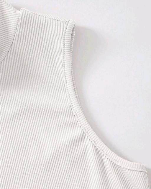 Image of Sleek Mock Neck Rib-Knit Short Sleeve Tank Top for Women