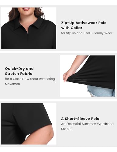 MoFiz Plus Size Golf Polo Shirts for Women Zip Up Short Sleeve Collared Tennis Workout Tops Sport Athletic Activewear XL-5XL4