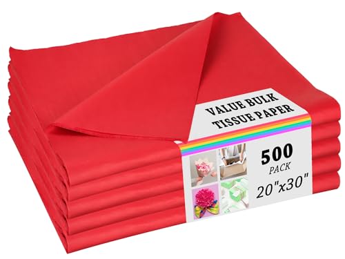 Red Tissue Paper for Gift Bags - 500 Sheets 20 X 30 Inch Wrapping Tissue Paper Bulk Red Packaging Tissues for Gift Wrap Art Crafts DIY Filler Flower Valentines Christmas Birthday Wedding
