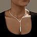Hergory Silver Necklace for Women, Dainty Long Necklaces with 14k Silver Plated Adjustable Y Shaped Circle and Bar Pendant Fashion Jewelry Gift