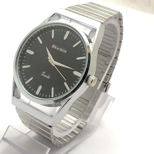 Image of C1419 Trackton Black Watch Modern & Chrome Finsh Stylish Digital Anlog Wrist Watch with Chain for Men & Boy