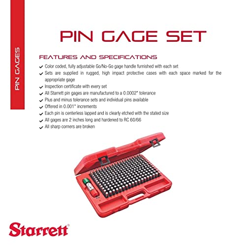 Starrett Precision Steel Pin Gage Set With Rugged, High Impact Protective Case - Ideal For Carpenters And Home Improvement - .251-.500" Range, Plus Set Type, 250 Number Of Gages - S4004-500 #TOP1