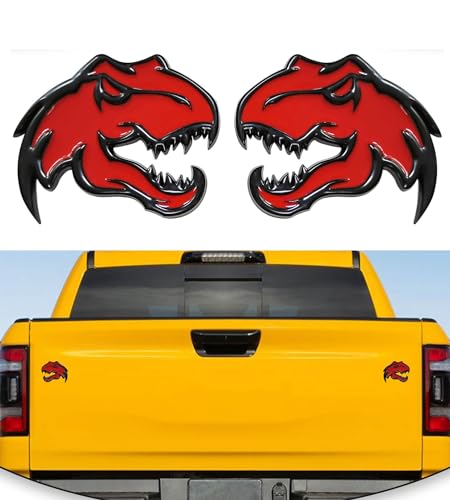 Image of A Pair Redeye Dinosaur Metal Emblem for Dodge RAM TRX 1500 2500 3500 Charger Challenger (Red)