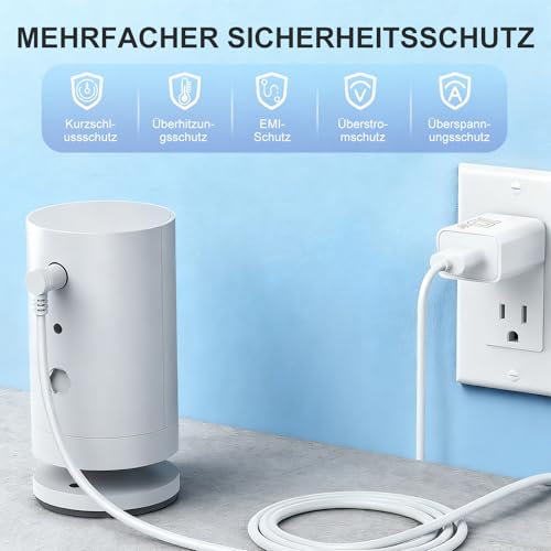 10W 7.6 m Stromkabel und Adapter, kompatibel mit Ring Spotlight Cam Plus/Pro und Stick Up Cam. Akku, Ladekabel für Ring,Netzstecker und USB-C-Ladekabel mit Kontrollleuchte (1 Packung) (Weiß-10W)