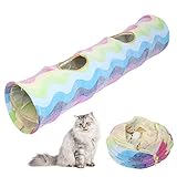 Túnel de Papel para Gatos con Anillo de arcoíris Colorido, Juguete de Tubo Plegable para Gatos, paño para rascar con Bolas de Felpa, diseño Plegable para un fácil Almacenamiento,