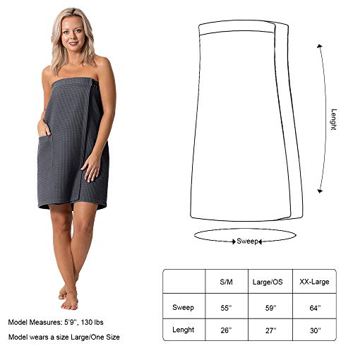 Robe Direct Quick Dry, Lightweight Waffle Spa/Bath Wrap with Adjustable Closure & Elastic Top (Dark Gray, Small-Medium)