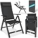 KESSER® Gartenstuhl Hochlehner mit Armlehnen Aluminium Klappstuhl mit Kopfkissen & Abdeckung Campingstuhl 7-Fach Verstellbar Rückenlehne Atmungsaktiv & Wetterfest Klappbar & Anti-Rutsch Schwarz
