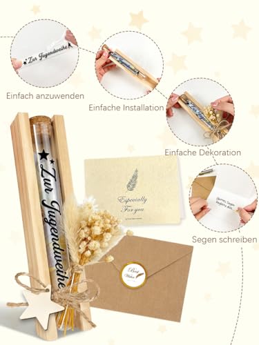 Jugendweihe Geschenke für Mädchen Junge, Stilvolle Geldgeschenke Verpackung Geschenkbox mit Trockenblumen & Karte, Wunscherfüller Geldgeschenk, Tischdeko Jugendweihe Deko