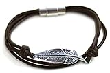LynnAround Stylish Surfer Men Women Angel Wing Leaf Feather Genuine Leather Bangle Cuff Wrap Bracele