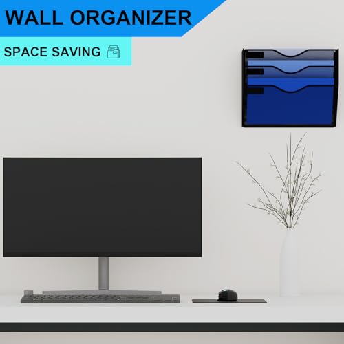 GDINDINFAN 3 Pockets Mesh Hanging Wall File Holder Organizer Wall Mounted Paper Magazine Rack, Black