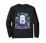 Questo divertente fantasma si siede su una sedia da gioco, circondato da più schermi e attrezzature da gioco. Un mix giocoso di Halloween e giochi, perfetto per i giocatori che amano un tocco spettrale sul loro hobby preferito.