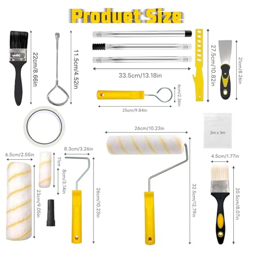 Farbwannen-Set, 17-teilig, Farbroller-Set, Farbroller 9 Zoll, kleine Farbrolle, Farbrollenwanne, 4-Zoll-Farbrolle, Farbroller-Set, Farbset für Hausanstrich, Farbrollerhüllen