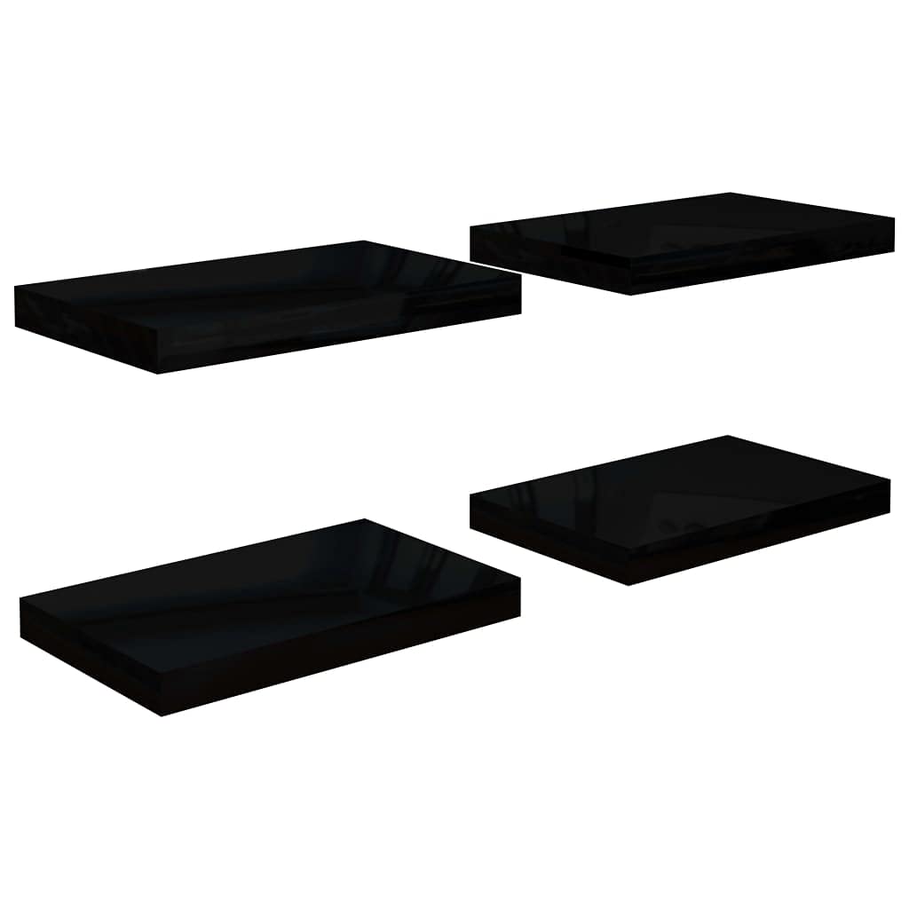 Scaffalature, mensole da parete e sporgenze, 4 pezzi, nero lucido, 40 x 23 x 3,8 cm MDF