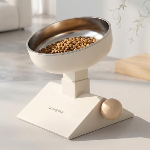 AAXXHR Adjustable Elevated Cat Bowl, 304 Stainless Steel Bowl, 18oz (White)