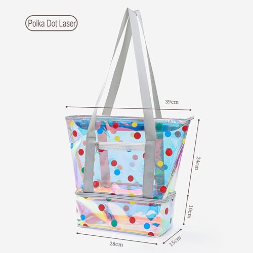 Iridescent Clear Beach Bag For Women Waterproof Large Gym & Swim Bag with Dry-Wet Compartments Large Pool Tote2