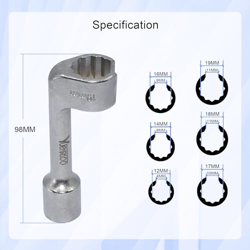 Yuesstloo 1/2" Dr Injection Line Socket Wrench Set, 6pc 12pt Diesel Fuel Line Socket Set, L-Type Injection Line Socket with 12 14 16 17 18 19mm Wrenches, Fuel Line Dismantling Removal Tool by Yuesstloo - Image 5